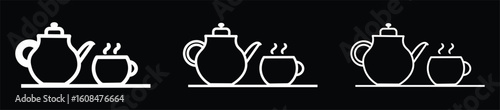 Teapot with teabag on cup icon