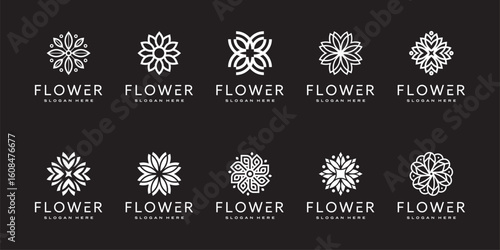 set of flower logo design vector line style