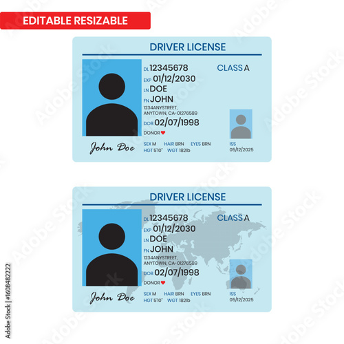 Commercial Drivers License Vector Template with World Map – Resizable and Editable