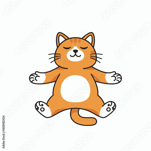 An orange cat with a white belly  paws lies with eyes closed and paws outstretched