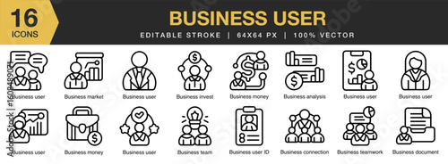 Business User icon set. Editable Stroke Icon Collection. Includes business, user, technology, software, digital, and More. Outline icons vector collection.