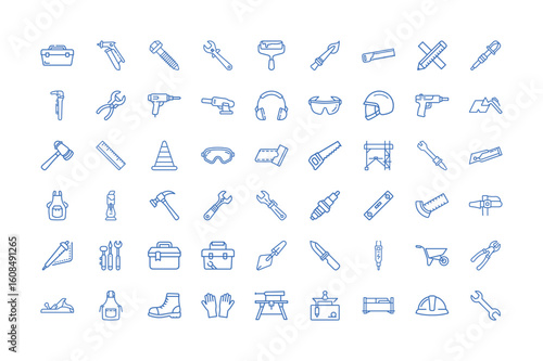 Construction and Repair Tools Outline Icon Set Illustration