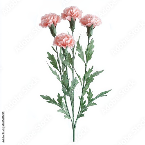 Light Pink Carnations Close Up White Background