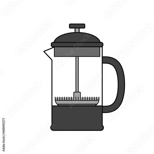 French Press Coffee Maker Illustration: Simple Line Art Design
