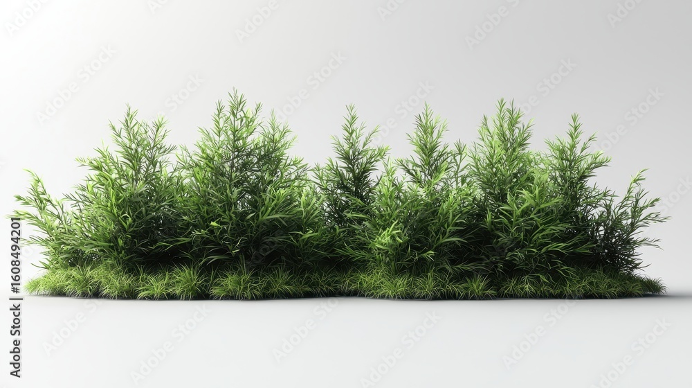 Fototapeta premium Lush Green Shrubbery Row Against White Background