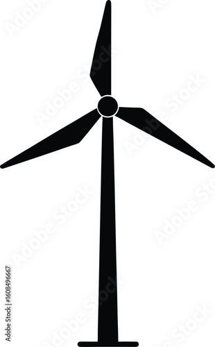 Wind Turbine Silhouette Vector Art Illustration