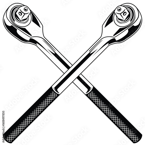 Crossed socket spanner vector. Elements for logo, label, emblem, sign, badge.	