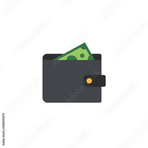 Simple Illustration of a Dark Wallet with a Green Banknote Visible