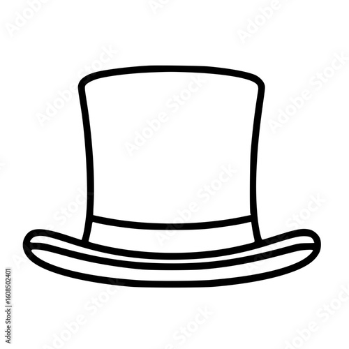 Classic top hat in simple black and white line art for formal fashion themes