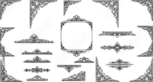 Vintage Ornamental Border and Frame Collection – Decorative Floral & Geometric Elements. Elegant corner embellishment design element