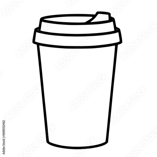 Takeaway paper coffee cup with lid in black and white line art style