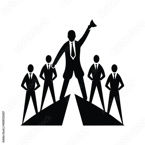 Strong leader with his team standing on the path to success together
