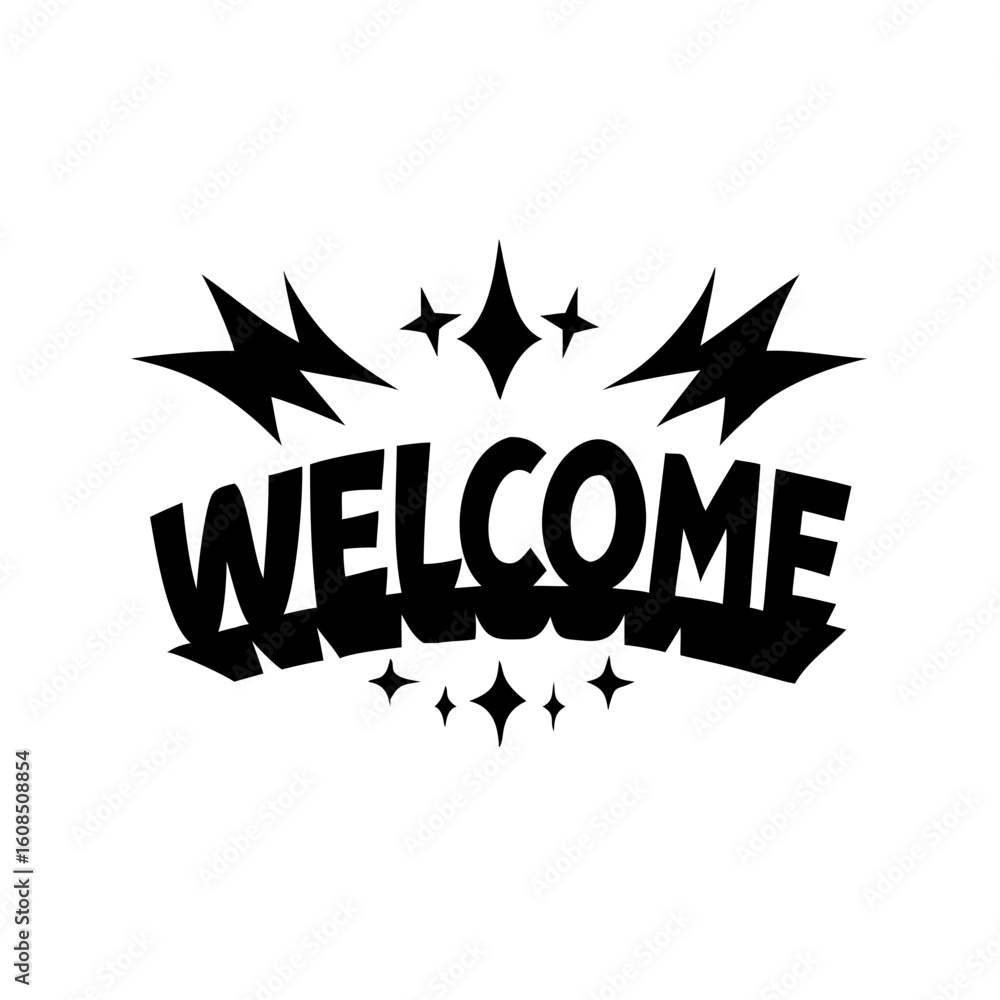 Fototapeta premium Welcome typography with stars and lightning graphics