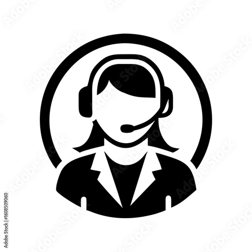 Illustration of a woman wearing headset in a circle