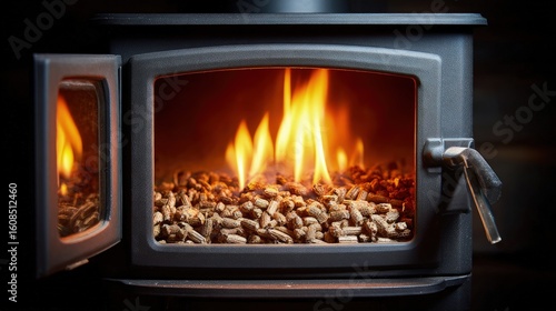 Wood pellets burning in stove