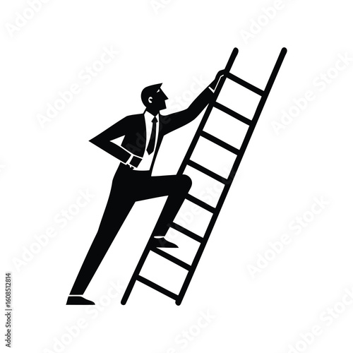 Silhouette of businessman climbing a ladder representing career growth and aspirations