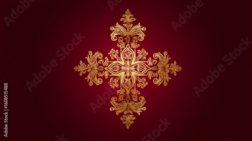 Coptic Nayrouz, minimalist vector illustration of Coptic cross with golden ornamental patterns