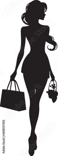 Silhouette of a pensive woman vector, Woman half body silhouette vector illustration, Woman hair style vector 
