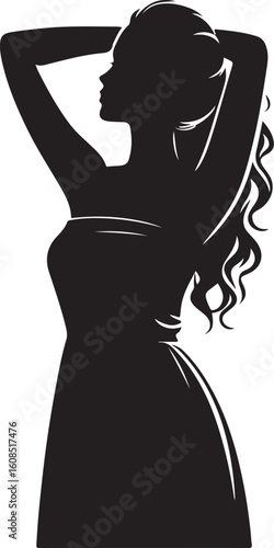 Silhouette of a pensive woman vector, Woman half body silhouette vector illustration, Woman hair style vector 