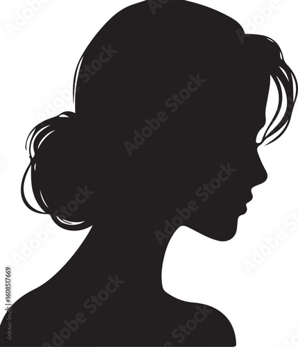 Silhouette of a pensive woman vector, Woman half body silhouette vector illustration, Woman hair style vector 