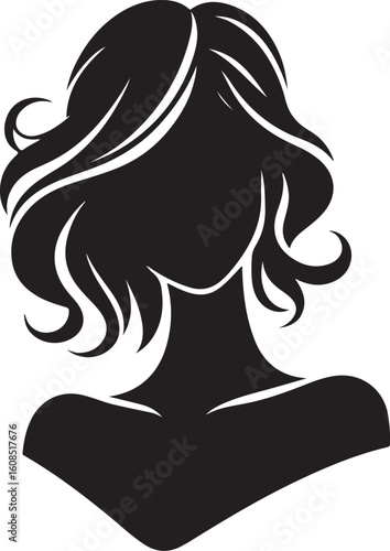 Silhouette of a pensive woman vector, Woman half body silhouette vector illustration, Woman hair style vector 