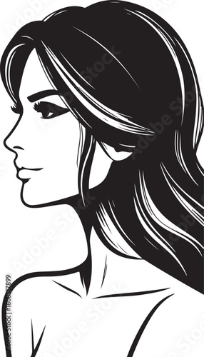 Silhouette of a pensive woman vector, Woman half body silhouette vector illustration, Woman hair style vector 