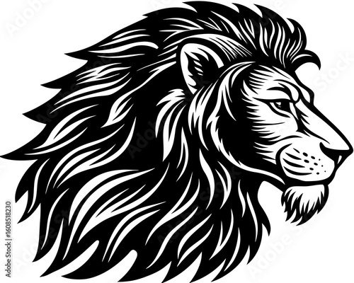 Wallpaper Mural Majestic lion head profile in black and white woodcut style Torontodigital.ca
