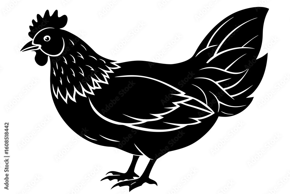 Fototapeta premium Stylized black silhouette of a chicken standing on white background