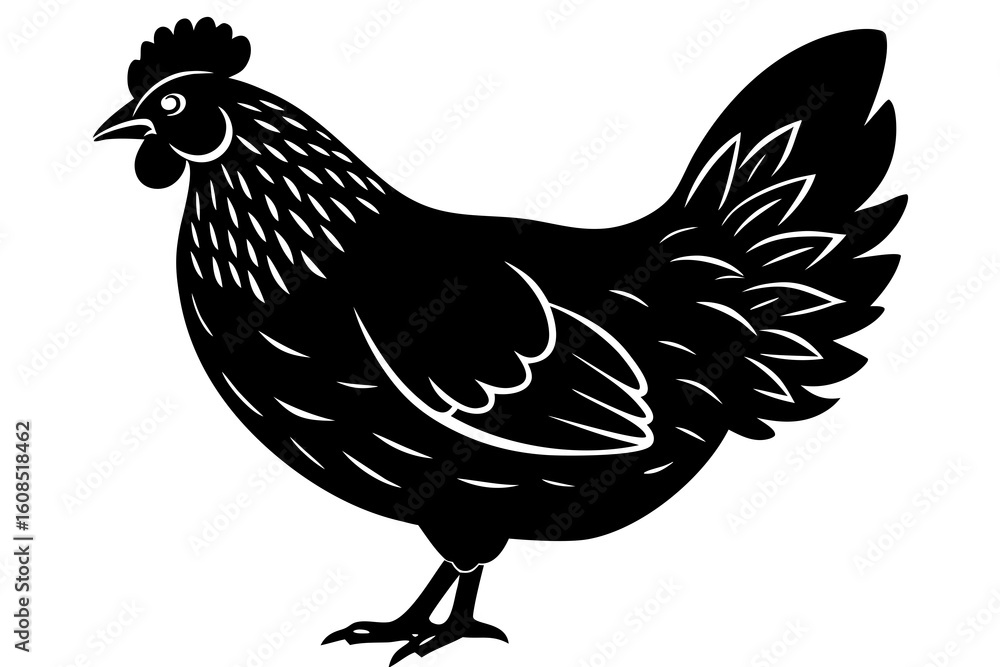 Fototapeta premium Stylized black and white illustration of a hen standing