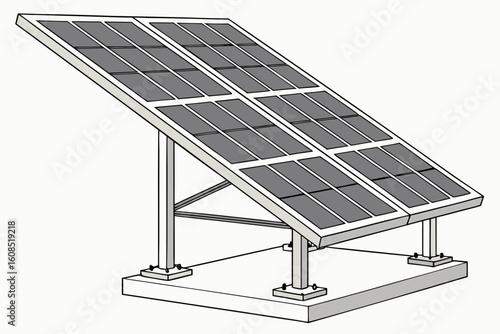Illustration of a freestanding solar panel array mounted on a concrete base
