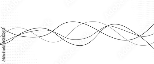 Vector black abstract wave thin curved lines graphic for design.