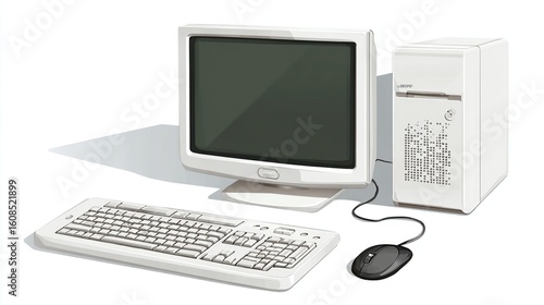 Wallpaper Mural An illustration of a vintage desktop computer setup, featuring a monitor, tower, keyboard, and mouse Torontodigital.ca