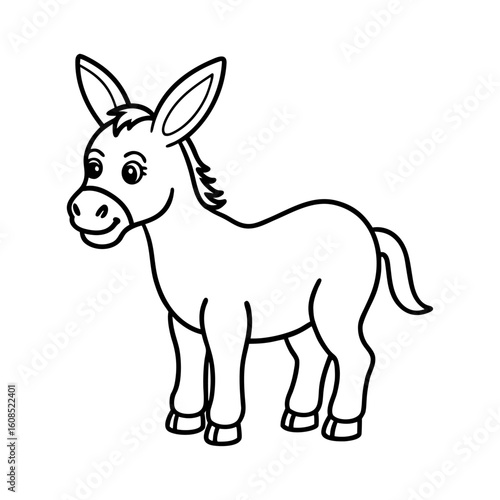 Vector art of a charming cartoon donkey isolated on white background, showcasing a cute and friendly design, perfect for childrens illustrations and designs