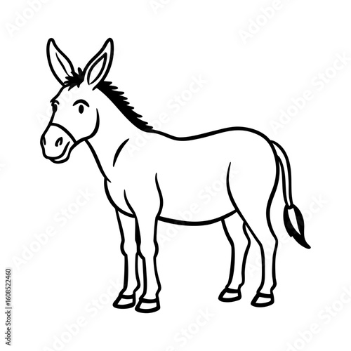 Vector art of a delightful donkey illustration isolated on white background, rendered in a clean, minimalist style, ideal for various design applications