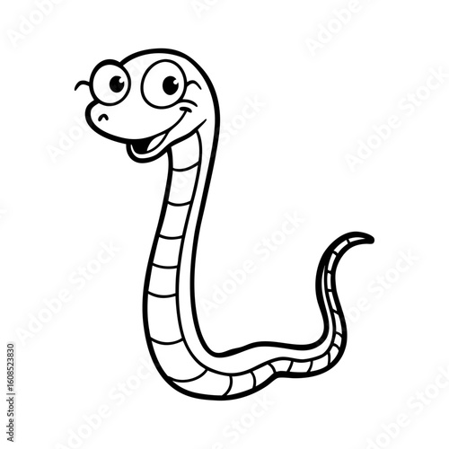 Vector art of a cheerful cartoon snake isolated on white background, radiating happiness with its cute and friendly expression