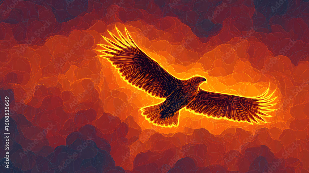 Fototapeta premium glowing eagle abstract digital sky art