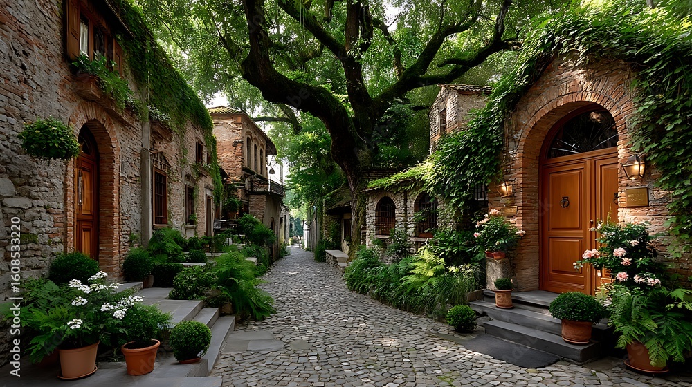Fototapeta premium European rustic street with cobblestones high resolution image