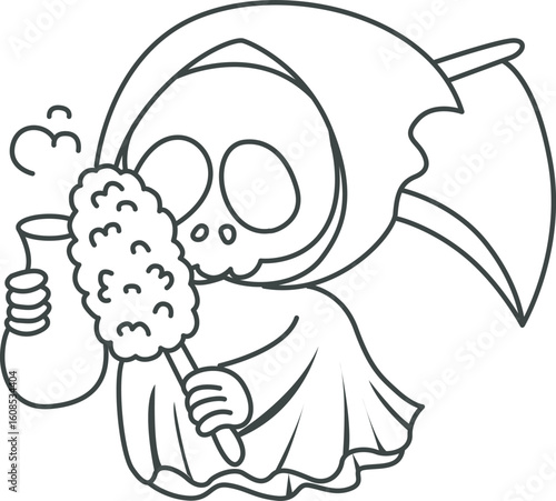 Illustration of cute skull ghost icon.
Funny skull ghost in activities stickers.
Angel of death cute elements.