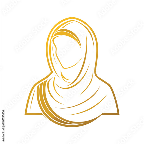 Minimalist Gold Female Silhouette with Headscarf on White Background