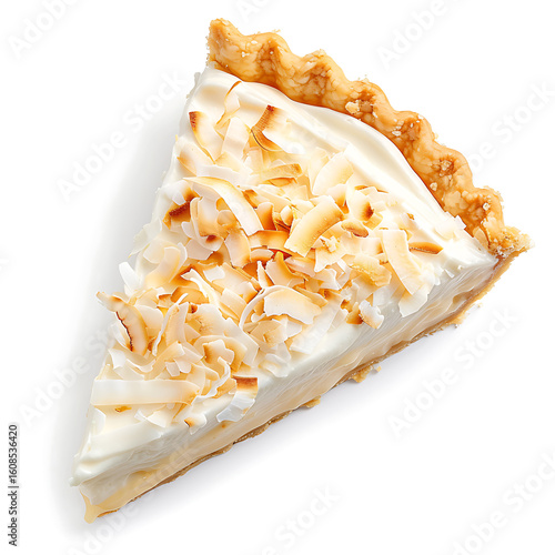 Slice of Coconut Cream Pie with Toasted Shredded Coconut Topping