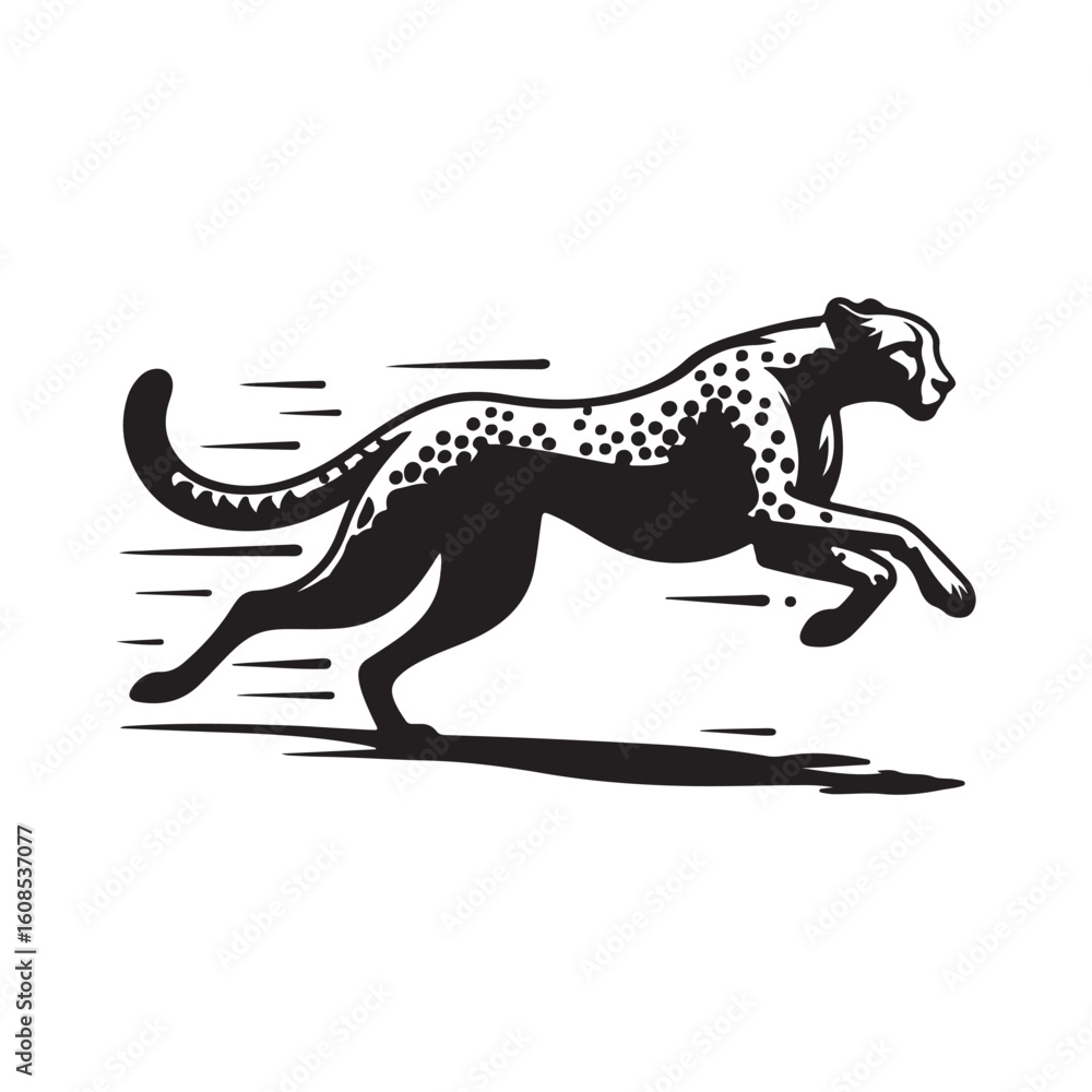 Fototapeta premium Dynamic cheetah silhouette vector illustration on white background