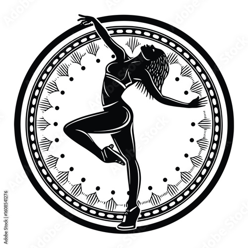 Silhouette of a hip-hop woman dancer striking a bold pose, radiating energy and attitude with dynamic movement, baggy clothes, and confident street-style flair.
