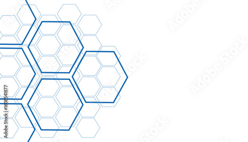 abstract background template science and technology presentation, hexagonal shape with blue and soft color. Blue bright energy flashes under hexagon in modern technology futuristic background vector