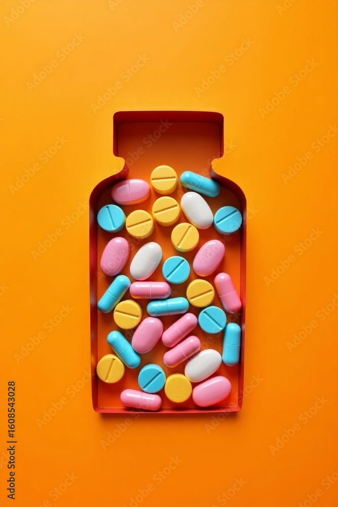 Bright Orange Pill Bottle on Vibrant Background Bright Orange Pill Bottle on Vibrant Background