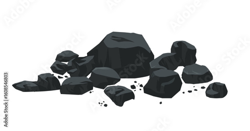Heavy industry, a pile of pieces of coal, charcoal