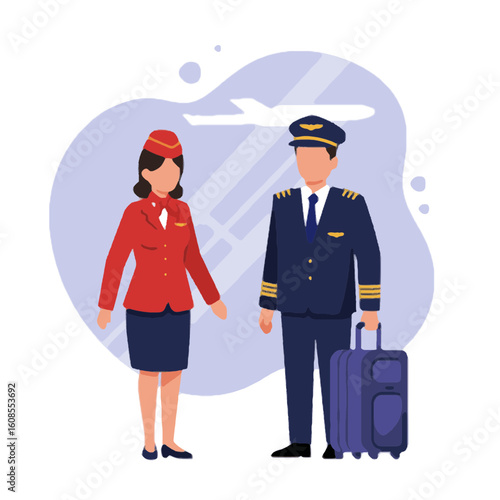 Vector illustration of pilots and flight attendants