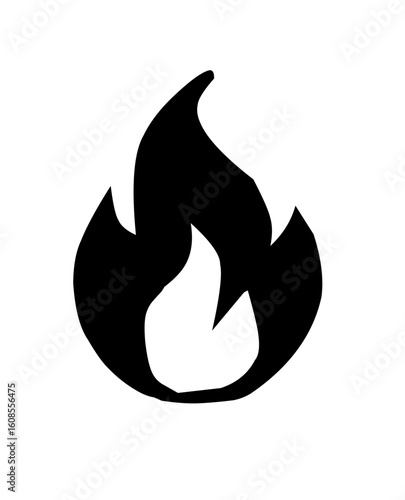 Silhouette of a flame in solid black. Ideal for fire safety, energy themes, camping designs, heat-related graphics, or minimalist and bold iconography.