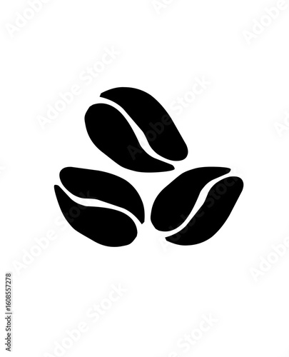 Silhouette of coffee beans in a simple black icon style. Ideal for café branding, coffee packaging, menu design, or minimalist food and beverage illustrations.