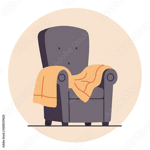 Cozy armchair draped with a warm blanket, inviting relaxation and comfort in a quiet space.