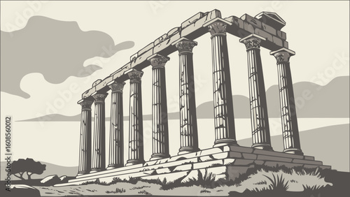 Illustration of ancient greek temple ruins doric columns architecture history landmark travel destination